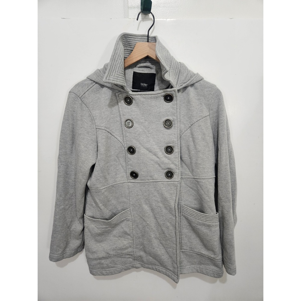 Mossimo Gray Fleece Pea Coat Hooded Jacket Double Breasted X large  y2k